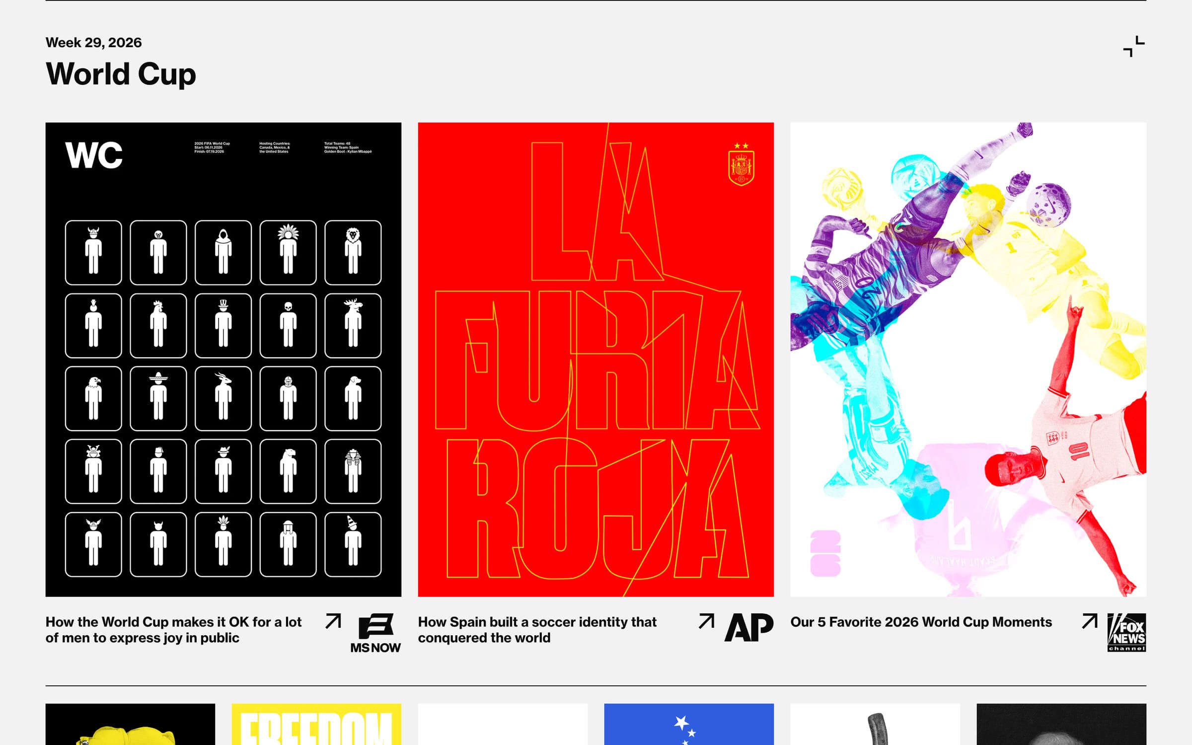 The World Cup story opened, with three posters and their sources.
