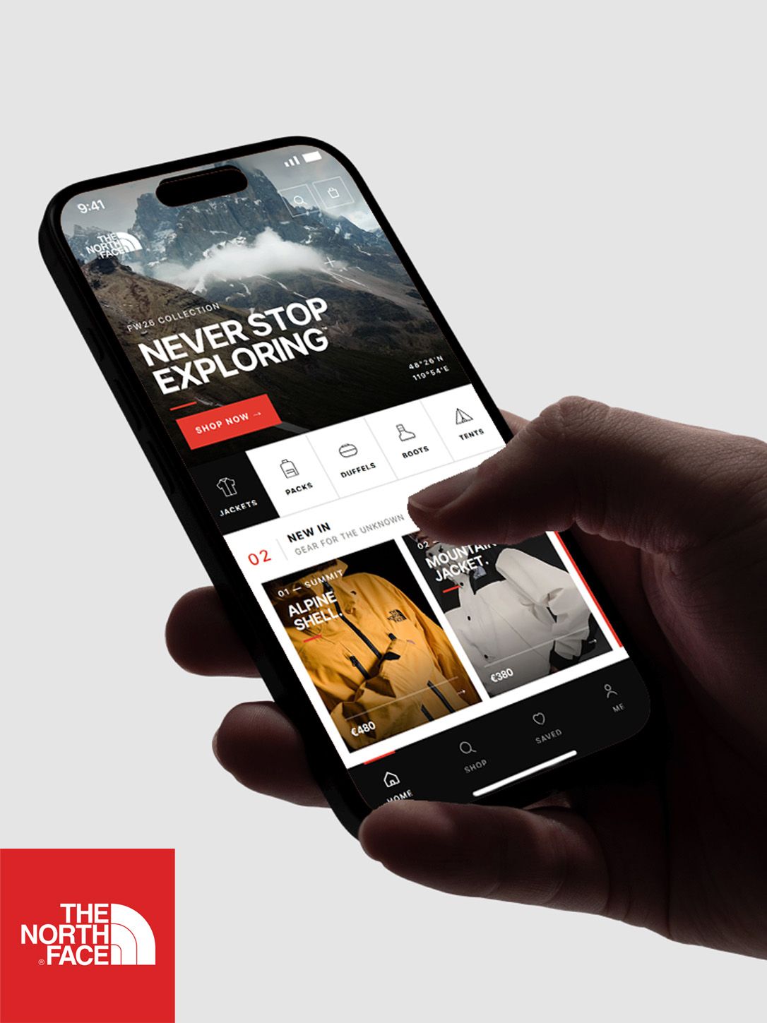 The North Face mobile shop concept held in hand.