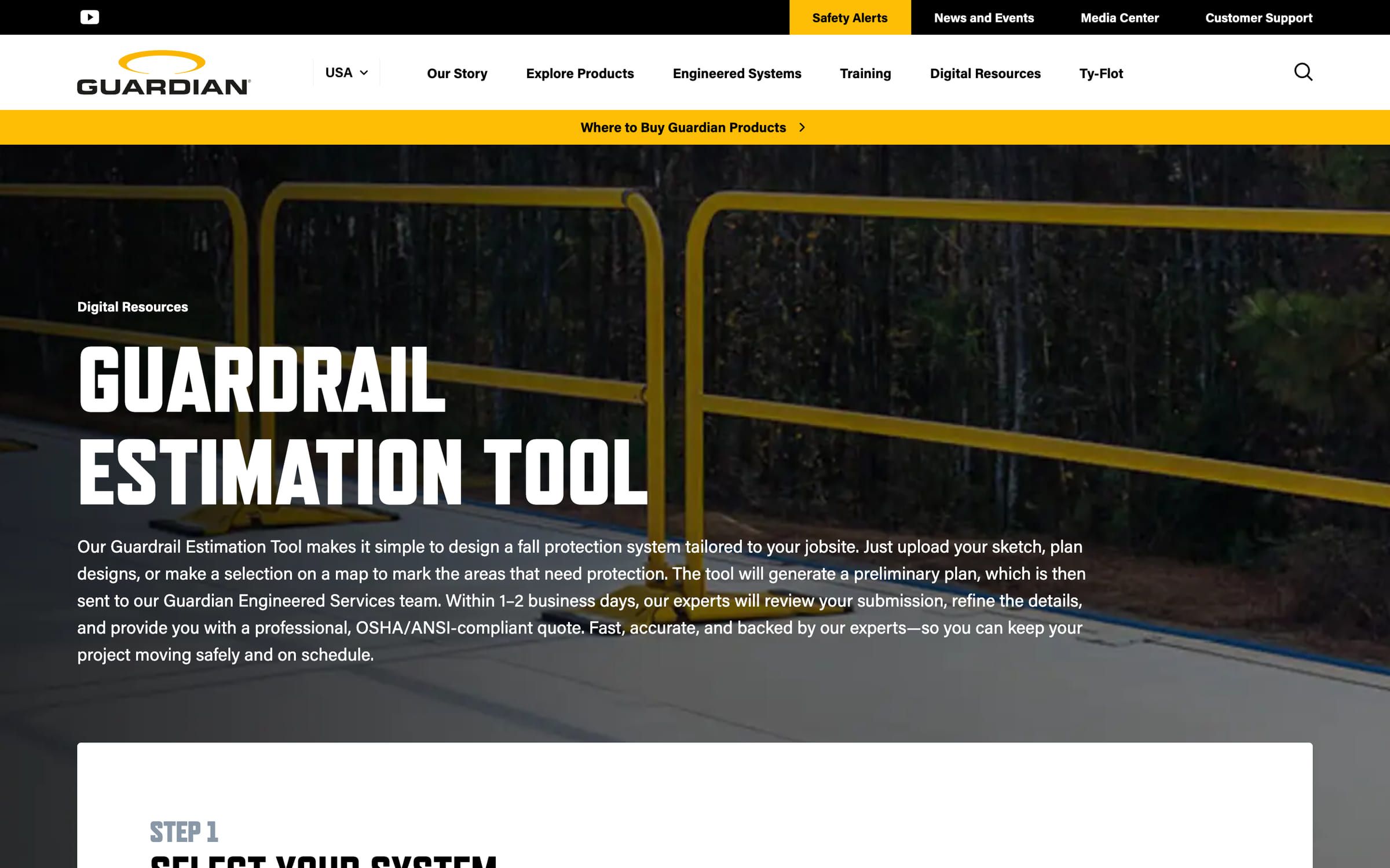 The Guardrail Estimation Tool landing page.
