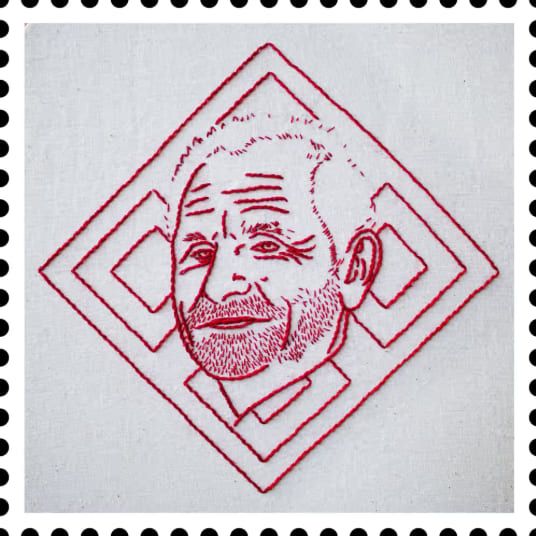 Stamp portrait of Ales Bialiatski.